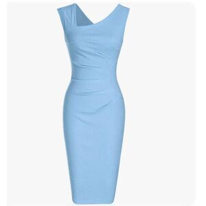 MUXXN Women's Retro 1950s Style Sleeveless Slim Business Pencil Dress Med Blue